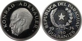 Weltmünzen und Medaillen, Paraguay. Konrad Adenauer. 150 Guaranies 1974, Silber. 0.80 OZ. KM 115. Polierte Platte