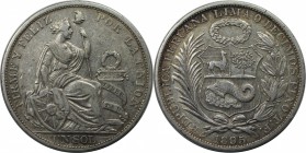 Weltmünzen und Medaillen, Peru. 1 Sol 1895, Silber. 0.72 OZ. Sehr Schön-Vorzüglich
