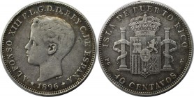 Weltmünzen und Medaillen, Puerto Rico. Alfonso XIII. 40 Centavos 1896 PG - V, Silber. KM 23. Sehr schön