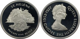 Weltmünzen und Medaillen, Saint Helena island. 25. Jahrestag des Beitritts von Königin Elizabeth II. 25 Pence 1977, Silber. 0.84 OZ. KM 6a. Polierte P...