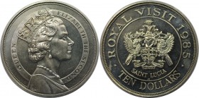 Weltmünzen und Medaillen, Saint Lucia. Königlicher Besuch. 10 Dollars 1985. Stempelglanz. Leicht berieben. Kratzer.