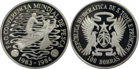 Weltmünzen und Medaillen, Saint thomas and prince islands. Weltfischereikonferenz FAO. 100 Dobras 1984, Silber. 0.84 OZ. KM 41a. Polierte Platte