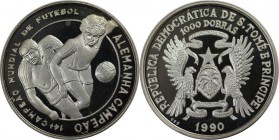 Weltmünzen und Medaillen, Saint thomas and prince islands. Fußball. 1000 Dobras 1990, Silber. 0.84 OZ. KM 48. Polierte Platte