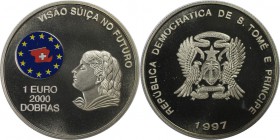Weltmünzen und Medaillen, Saint thomas and prince islands. 2000 Dobras - 1 Euro 1997, Kupfer-Nickel. KM #95. Stempelglanz