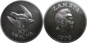 Weltmünzen und Medaillen, Sambia / Zambia. Falke. 10 Kwacha 1979, Silber. 0.93 OZ. KM 19. Stempelglanz