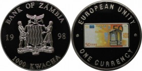 Weltmünzen und Medaillen, Sambia / Zambia. Europäische Einheit - Eine Währungsserie - 50 € Note. 1000 Kwacha 1998. Polierte Platte