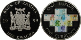 Weltmünzen und Medaillen, Sambia / Zambia. Europäische Einheit - Eine Währungsserie. 1000 Kwacha 1999. Polierte Platte