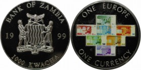 Weltmünzen und Medaillen, Sambia / Zambia. Europäische Einheit - Eine Währungsserie. 1000 Kwacha 1999. Polierte Platte
