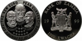 Weltmünzen und Medaillen, Sambia / Zambia. Die Gründer der Europäischen Union. 1000 Kwacha 1999. KM 194. Polierte Platte