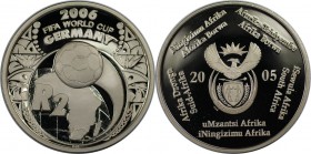 Weltmünzen und Medaillen, Südafrika / South Africa. Fußball-WM 2006 in Deutschland. 2 Rand 2005, Silber. KM 373. Polierte Platte