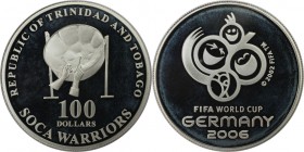 Weltmünzen und Medaillen, Trinidad und Tobago / Trinidad and Tobago. Fußball-WM 2006 in Deutschland. 100 Dollars 2006, Silber. KM 64. Polierte Platte...