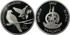 Weltmünzen und Medaillen, Vanuatu. Erdtauben. 50 Vatu 1992, Silber. 0.94 OZ. KM 13. Polierte Platte
