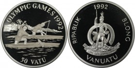 Weltmünzen und Medaillen, Vanuatu. "1992 Olympische Spiele - Kanu". 50 Vatu 1992, Silber. 0.94 OZ. KM 14. Polierte Platte