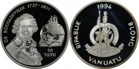 Weltmünzen und Medaillen, Vanuatu. De Bougainville. 50 Vatu 1994, Silber. 0.94 OZ. KM 21. Polierte Platte