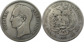 Weltmünzen und Medaillen, Venezuela. Republik seit 1830. 5 Bolívares (Gram.25) 1912, Silber. 0.72 OZ. Schön