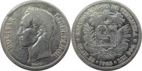 Weltmünzen und Medaillen, Venezuela. Republik seit 1830. 5 Bolívares (Gram.25) 1926, Silber. 0.72 OZ. Stempelglanz-Vorzüglich