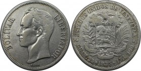 Weltmünzen und Medaillen, Venezuela. Republik seit 1830. 5 Bolívares (Gram.25) 1935, Silber. 0.72 OZ. Stempelglanz