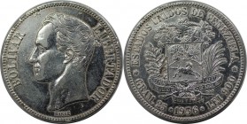 Weltmünzen und Medaillen, Venezuela. Republik seit 1830. 5 Bolívares (Gram.25) 1936, Silber. 0.72 OZ. Stempelglanz