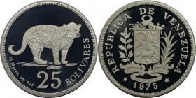 Weltmünzen und Medaillen, Venezuela. Jaguar. 25 Bolivares 1975, Silber. 0.84 OZ. KM 46. Polierte Platte