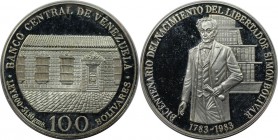 Weltmünzen und Medaillen, Venezuela. 200. Geburtstag - Geburt von Simon Bolivar. 100 Bolivares 1983, Silber. 0.90 OZ. KM 58. Polierte Platte