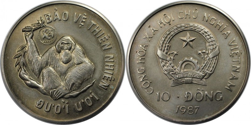 Weltmünzen und Medaillen, Vietnam. Orangutan. 10 Dong 1987, Kupfer-Nickel. KM 28...