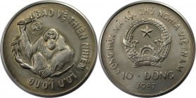 Weltmünzen und Medaillen, Vietnam. Orangutan. 10 Dong 1987, Kupfer-Nickel. KM 28. Stempelglanz
