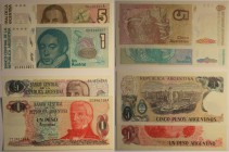 Banknoten, Argentinien / Argentina, Lots und Sammlungen. 1 Peso 1984, 5 Pesos 1984, 1 Austral 1985, 5 Australes 1986. 4 Stück. Pick: 2323b, 331, 312a,...