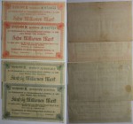 Banknoten, Deutschland / Germany. Notgeld Stollberg, Inflation. 2 x 10 Mln Mark, 2 x 50 Mln Mark 1923. 4 Stück. Keller: 4892. II-III