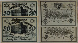 Banknoten, Deutschland / Germany, Lots und Sammlungen. Notgeld Norderney (Hannover / Niedersachsen). Motiv: Hoffmanns Hotel Falk. 2 x 50 Pfennig 01.10...