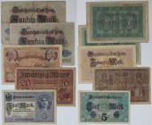 Banknoten, Deutschland / Germany, Lots und Sammlungen. Berlin, Darlehenskassenschein. 5 - 50 Mark 1914-18. Keller: 54c, 55, 49b, 50b. Lot von 5 Münzen...