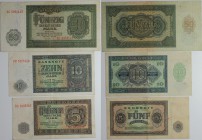 Banknoten, Deutschland / Germany, Lots und Sammlungen. Deutsche Demokratische Republik (1948-1989). 5, 10, 50 Mark 1948. Pick 11, 12, 14. Lot von 3 St...