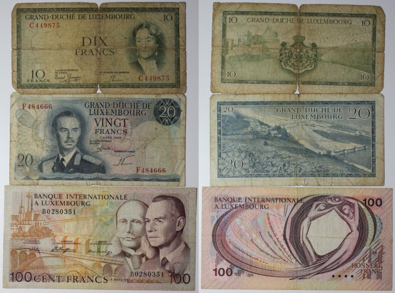 Banknoten, Luxemburg, Lots und Sammlungen. 10 Francs 1954 (P.48a), 20 Francs 196...