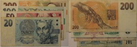 Banknoten, Tschechien / Czech Republic, Lots und Sammlungen. 20, 50, 100, 200 Korun 1993-95. P. 10b,11,12,6b. Lot von 4 Stück. II