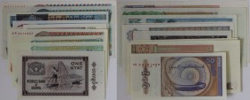 Banknoten, Lots und Sammlungen Banknoten. Myanmar / Burma 1 - 35 Kyat, 50 Pyas, Azerbaijan 100 Manat (Pick 18b). Lot von 11 Stück ND. I