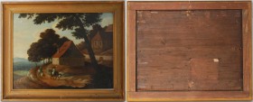 Kunst und Antiquitäten / Art and antiques. Ölgemälde. Österreich 1700-1799. Landschaft. Zwei Reiter und ein Hund. Maße mit Rahmen: 43 x 35 cm. Öl auf ...