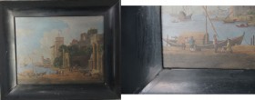 Kunst und Antiquitäten / Art and antiques. Ölgemälde. Italien. Landschaft. Hafen, vielleicht Neapel. Maße mit Rahmen: 58 x 48 cm. Öl auf Eiche, schwar...