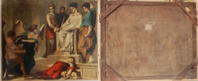 Kunst und Antiquitäten / Art and antiques. Gemälde. "Gericht". Frankreich? Jugendstil. Ende des 19. Jahrhunderts. Maße Gemälde: 80 x 67 cm. ohne Rahme...
