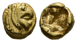 Ionia, Phokaia. EL 1/12 Stater, 1.38 g 8.80 mm. Circa 625/00 BC.
Obv: Head of griffin right.
Rev: Quadripartite incuse square.
Ref:Bodenstedt E1; B...