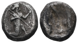 Persia, Achaemenid Empire. AR, Siglos. 5.26 g. - 15.58 mm. Time of Darios I to Xerxes II. circa 485-420 BC. Sardes. Type IIIb.
Obv.: Persian king movi...