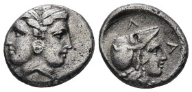 Mysia, Lampsakos. AR Hemidrachm, 2.27 g 14.52 mm. 4th-3rd century BC.
Obv: Female janiform head
Rev: Helmeted head of Athena right, ΛΑΜ around.
Ref: B...