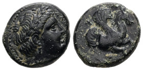 Mysia, Lampsakos. Ae, 6.18 g 17.91 mm. 4th-3rd centuries BC
Obv: Head of female right.
Rev: ΛΑΜ. Forepart of Pegasos right.
Ref: SNG Paris-1225.
Fine...