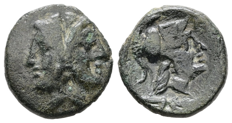 Mysia, Lampsakos. Ae, 3.21 g 15.47 mm. 4th-3rd century BC.
Obv: Female janiform ...