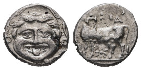 Mysia, Parion. AR Hemidrachm, 1.62 g 13.70 mm. 4th century BC.
Obv: ΠΑ / ΡΙ, Bull, with head right, standing left on ground line; star below.
Rev: Fac...