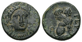 Troas, Gergis. Ae, 4.25 g 16.88 mm. 4th century BC.
Obv: Laureate head of Sibyl Herophile facing slightly right.
Rev: ΓΕΡ, Sphinx seated right.
Ref: S...