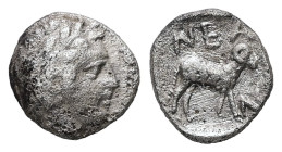 Troas, Neandria. AR Hemiobol, 0.55 g 8.40 mm. 4th century BC.
Obv: Laureate head of Apollo right.
Rev: NEA N, Ram standing right within incuse square....