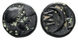 Troas, Sigeion. AE, 1.04 g. - 8.77 mm. 4th-3rd centuries BC.
Obv.: Helmeted head of Athena right.
Rev.: Σ - Ι / Γ - Ε, Crescent left within linear squ...