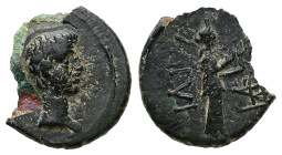 Troas, Ilium. Augustus, 27 BC-AD 14. AE. 1.25 g 13.39 mm.
Obv: Bare head of Augustus, right.
Rev: ΙΛΙ. Athena Ilias, right; to right, monogram of ΑΦΥ....