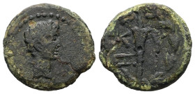 Mysia, Kyzikos. Augustus, Augustus, 27 BC-AD 14. AE. 3.47 g. 18.15 mm.
Obv: Bare head of Augustus, right.
Rev: ΚΥΖΙ. Torch in wreath.
Ref: RPC 2244; B...