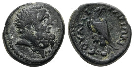 Lydia, Thyateira. Pseudo-autonomous, 2nd-3rd centuries AD. AE. 2.70 g. 14.53 mm.
Obv: Head of Herakles right.
Rev: ΘΥΑΤΕΙΡΗΝΩΝ. Eagle standing facing,...