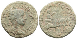 Pisidia, Antioch. Philip I, AD 244–245. AE. 9.28 g. 26.63 mm.
Obv: IMP N IVL PHILIPPVS P F AVG P M. Radiate, draped and cuirassed bust of Philip I, ri...